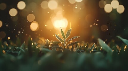 A Hopeful Seedling Surrounded by Golden Light in a Natural Setting, Symbolizing Growth and Renewal in the Heart of Nature