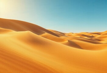 Vast Golden Dunes Stretching Under a Clear Blue Sky in the Afternoon Sun. Generative AI