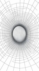 Abstract 3D Wireframe Tunnel Creates a Wormhole Effect on a White Background.