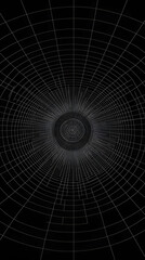 Fototapeta premium Abstract white grid creates a mesmerizing tunnel effect on a black background.