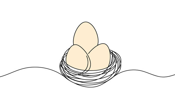 recommend clip art: Chicken eggs linear background. Hand drawn bird eggs in nest. Vector illustration.