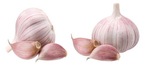 garlic and garlic cloves isolated, transparent PNG, PNG format, cut out
