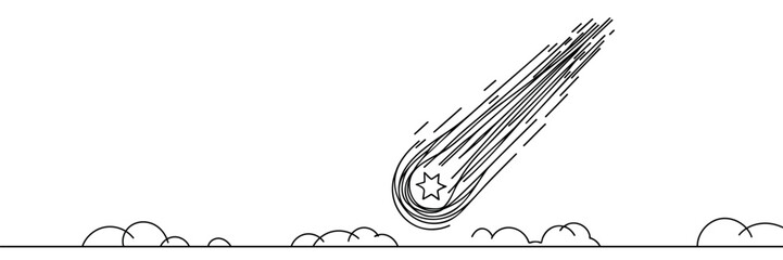Falling star linear background. Hand drawn comet. Vector illustration.