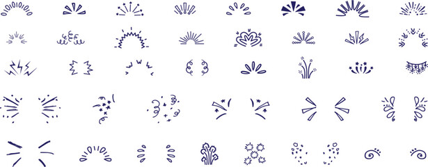 Playful wavy lines resembling spontaneous doodles. Explosive rays of surprise, hand-drawn radial lines resembling sunbeams, and scattered lines like confetti. A collection of expressive and emotional