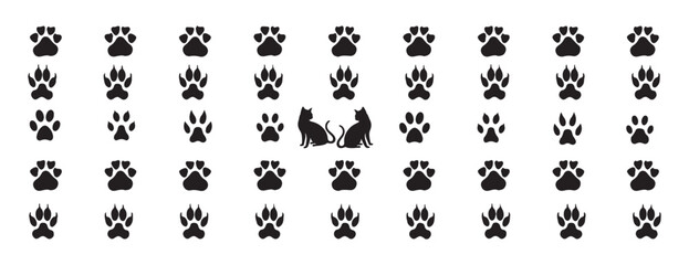Cat Paw Dog Paw vector icon illustration. Different animal paw . Paw Prints. Black paw. Dog, puppy silhouette animal diagonal tracks for t-shirts, backgrounds, patterns, websites, showcases design