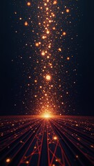 Fototapeta premium A vector-created abstraction showcases a black futuristic backdrop with dynamic waves of colorful digital particles representing big data visualization