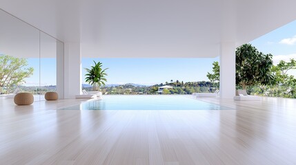 Obraz premium Modern villa infinity pool overlooking hills