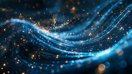 Obraz premium Abstract waves of light and particles creating a dynamic, digital atmosphere.