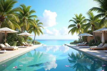 Fototapeta premium Luxurious Infinity Pool Paradise Tropical Getaway Relaxation and Tranquility