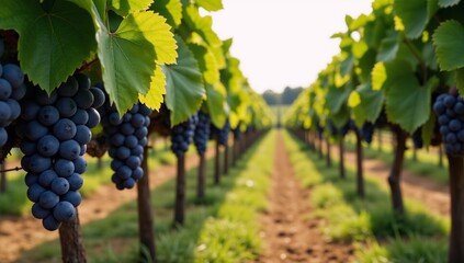 High-resolution photo of an organic vineyard emphasizing its sustainable charm
