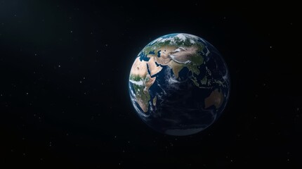 Fototapeta premium Planet Earth view from space showing continents and oceans with a starry background with copy space