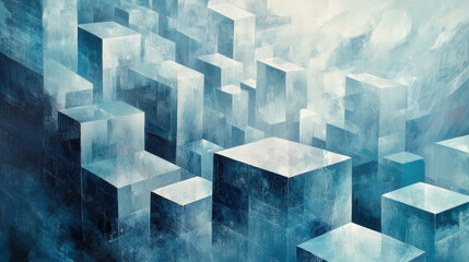 Abstract Blue Ice Cubes Composition