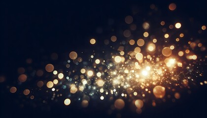 "A black background with blurred bokeh light textures, featuring soft golden and silver orbs glowing gently, creating a dreamy and atmospheric effect."