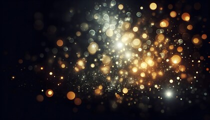 "A black background with blurred bokeh light textures, featuring soft golden and silver orbs glowing gently, creating a dreamy and atmospheric effect."