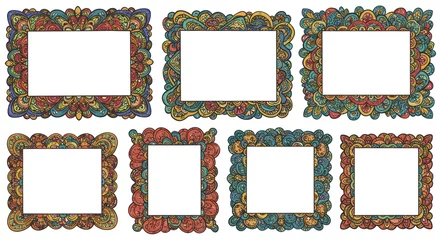 Poster Ornate doodle frames collection with vibrant boho patterns for creative designs