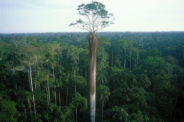Brazil Nut Tree in Amazon Rainforest A towering Brazil nut tree surrounded by dense tropical greenery.