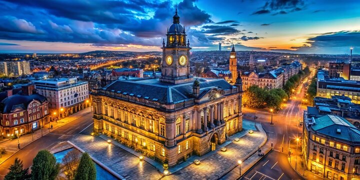 Preston Town Hall at Blue Hour - Drone Photography, Lancashire, UK