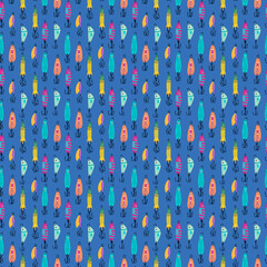 Fishing lures seamless pattern. Fishing hobby endless print. Perfect for wallpaper, fabric, wrapping, packaging, stationery, crafts, home decor, and fishing-themed gifts.