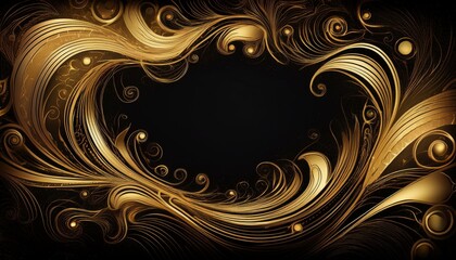 Fototapeta premium Abstract swirling color waves illustration border frame with copy-space on black background