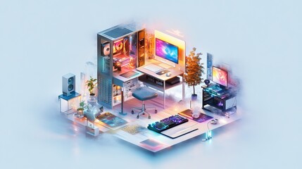 3D illustration of modern computer template, workspace mock up, background