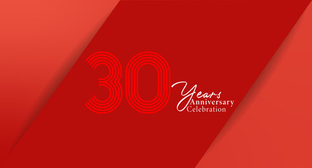 30 Years Anniversary Celebration, elegant thirty-years anniversary celebration card with red abstract background.