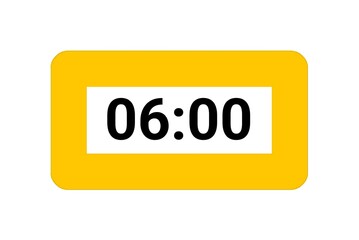 Digital Clock Display with Orange Frame Showing 6 O’Clock for Scheduling and Time Management. Illustration isolated on white