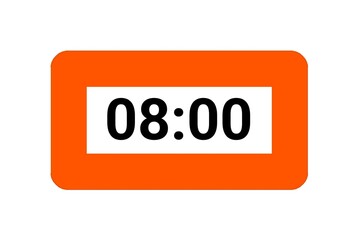 Digital Clock Display with Orange Frame Showing 8 O’Clock for Scheduling and Time Management. Illustration isolated on white