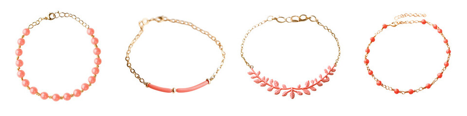 Obraz premium Collection of Handmade Elegant Jewelry Accessories Including Necklaces Bracelets and Rings in Minimalist and Modern Designs with Gold Silver Beads Pearls and Crystals