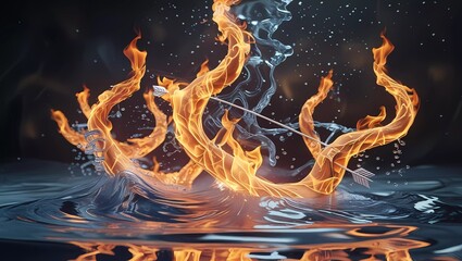 Abstract Image of Water and Fire Waves &ndash; A Dynamic Fusion of Elements
