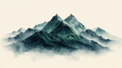 Fototapeta premium Misty green mountainscape, watercolor style.