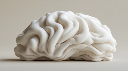 Fototapeta premium A clean and simple 3D-rendered white brain, isolated on a beige one-color background 