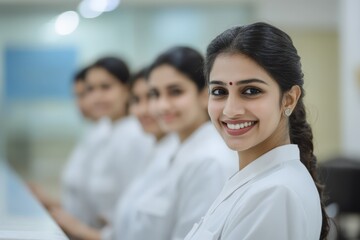 Fototapeta premium Indian Women in White ShirtsFictional Character Created By Generative AI