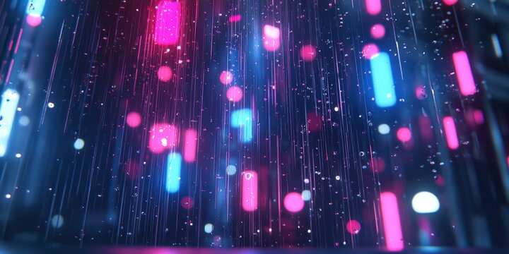 Abstract Falling Light Streaks, Neon Blue and Pink Vector Illustration, Glowing Digital Art
