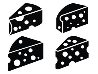 Cheese Vector Glyph Icon Silhouette Symbol Illustration on white background. Dairy Product, Icon Of Cheese Slice On White Background