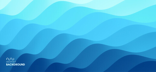 Surface of water. Blue abstract background. Ocean or seascape. Realistic landscape with waves. Cover design template. 3d vector illustration for banner, flyer, poster or brochure.