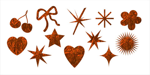 Designer cut out elements for Valentine's Day or holiday. Shiny stickers foil or crumpled paper texture. Vector illustration for your design.