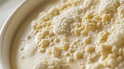 Close-Up of Frothy Yeast Culture on Surface of Fermented Dough
