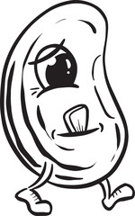 Cartoon Dried Bean Character Kidney Mung or Pinto Pulse Vegan Vector Mascot Outline Clipart