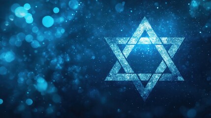 Fototapeta premium Shimmering Star of David on a Blue Glittering Background