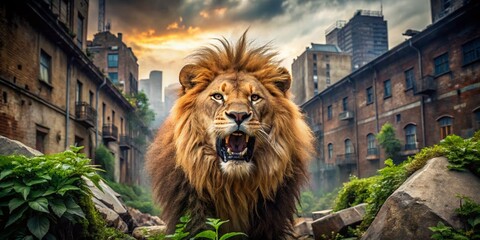 Obraz premium Roaring Lion: Apex Predator Power, Primal Instinct, Wildlife Photography