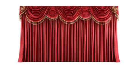 Red velvet stage curtains with gold trim