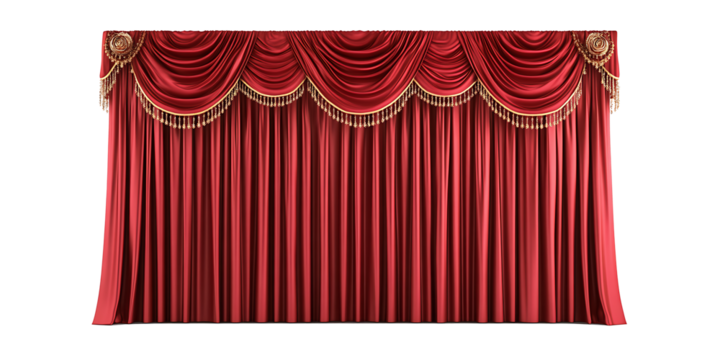 Red velvet stage curtains with gold trim