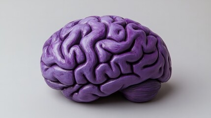 Fototapeta premium A sleek matte purple brain with realistic textures, isolated on a light gray background 