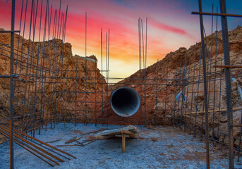 Formwork solutions for reinforced framed superstructure. Construction storm sewer concrete bunker...
