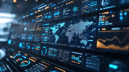 A digital dashboard displaying global economic indicators, such as GDP growth, inflation rates, and trade balances. 