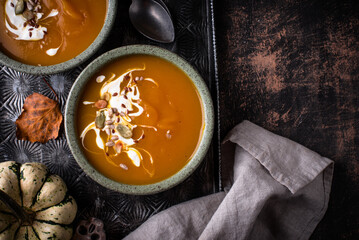 Vegetarian autumn pumpkin cream soup