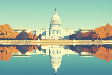 Fototapeta premium The Beauty of Fall: Capitol Building Reflections in Water