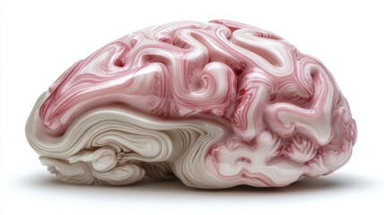 Obraz premium A luxurious 3D-rendered brain in soft pink tones, isolated on a matte white background 