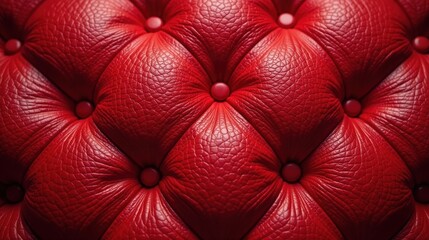 Fototapeta premium Luxurious Crimson Leather Upholstery A Close-Up View of Deep Red Button-Tufting Detail