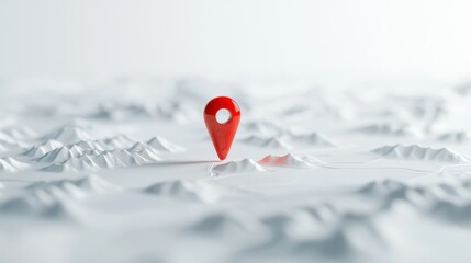 Fototapeta premium 3D map with a red location pin on a white landscape